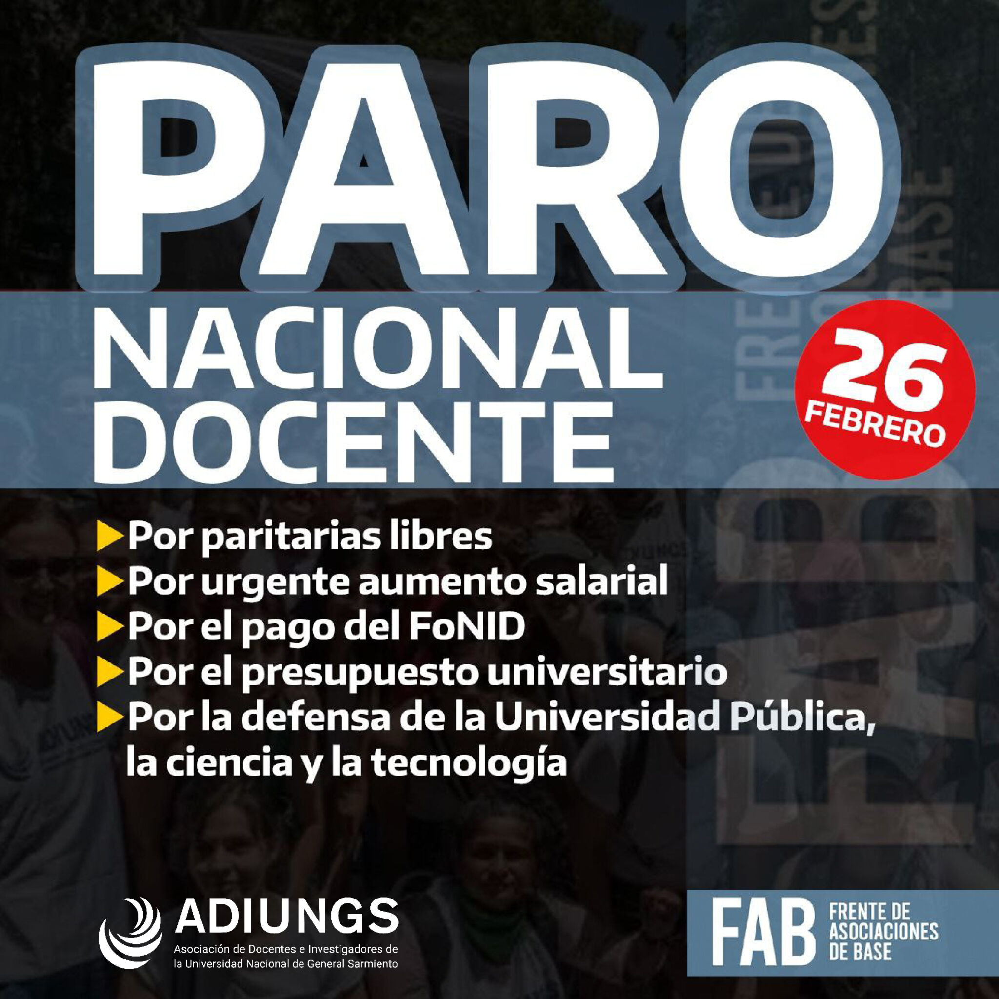 Paro Nacional Docente 26 de febrero ADIUNGS